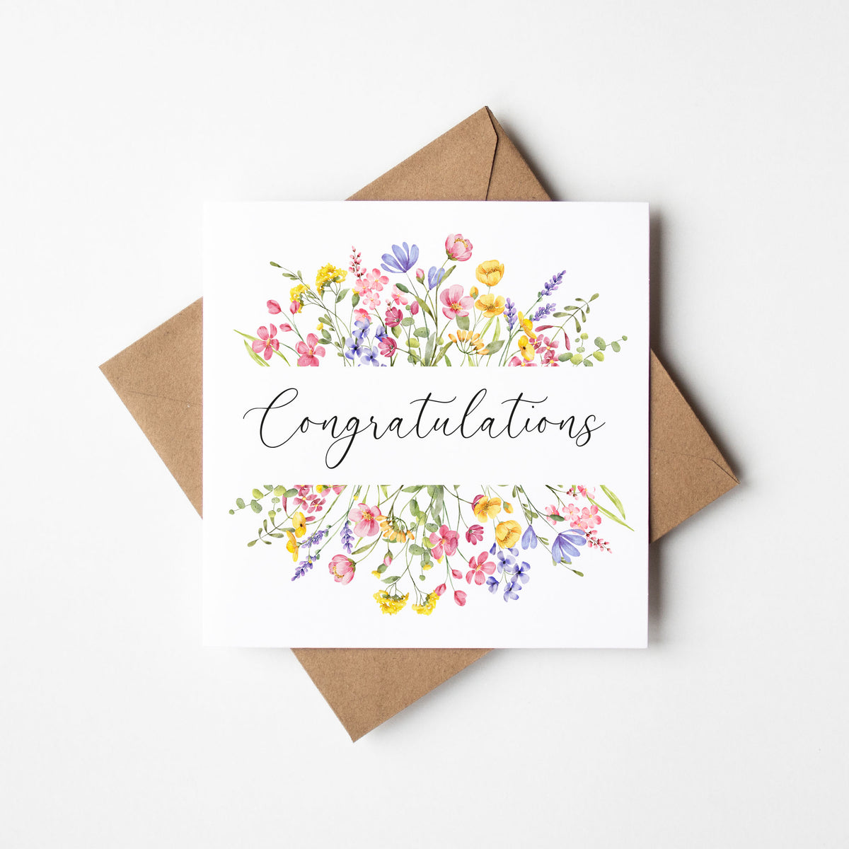 Floral Congratulations Card Wildflower Bright Watercolour Greeting Card with envelope