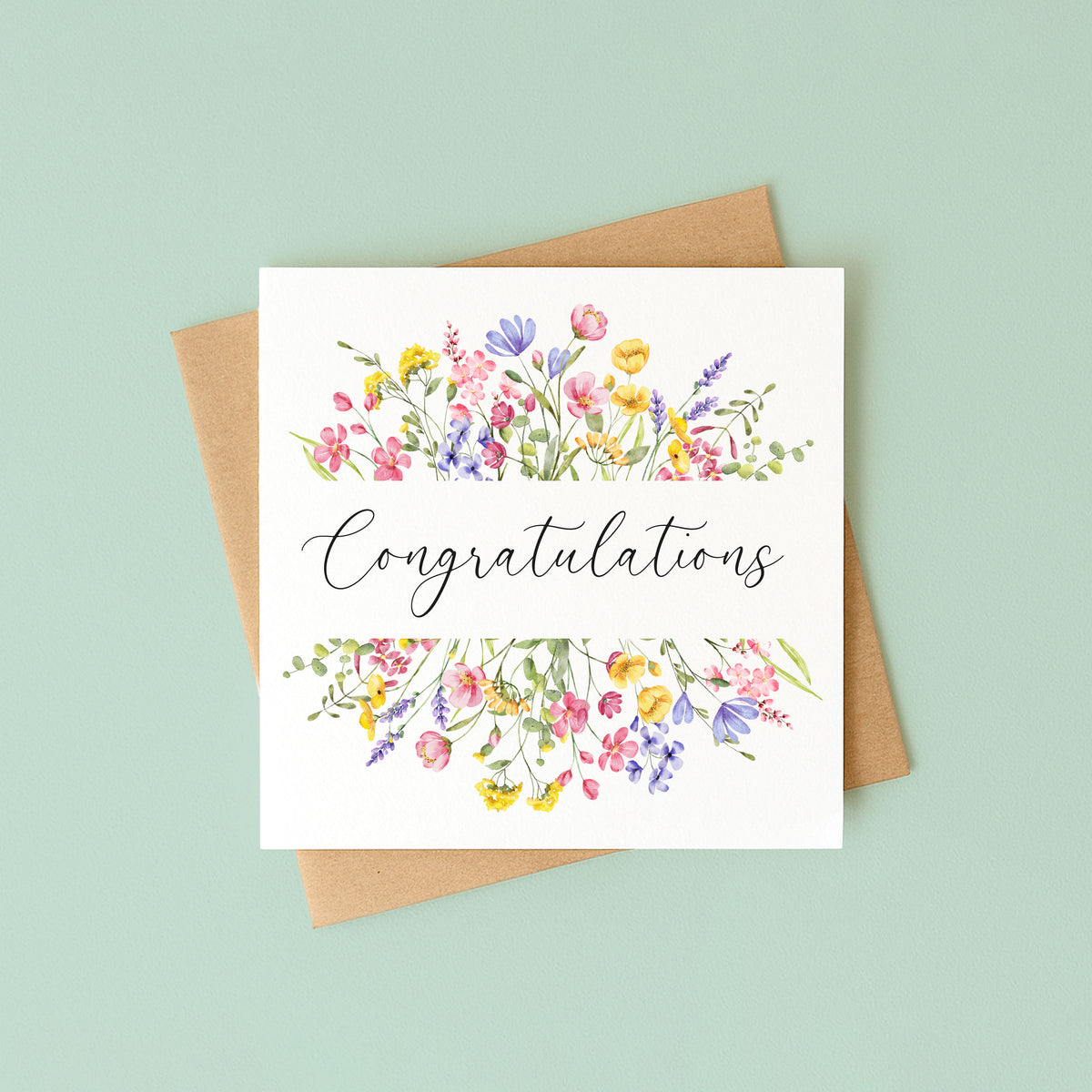 Floral Congratulations Card Wildflower Bright Watercolour Greeting Card with envelope
