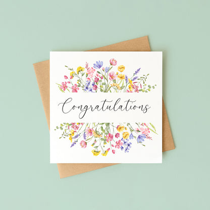 Floral Congratulations Card Wildflower Bright Watercolour Greeting Card with envelope