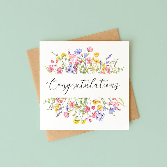 Floral Congratulations Card Wildflower Bright Watercolour Greeting Card with envelope