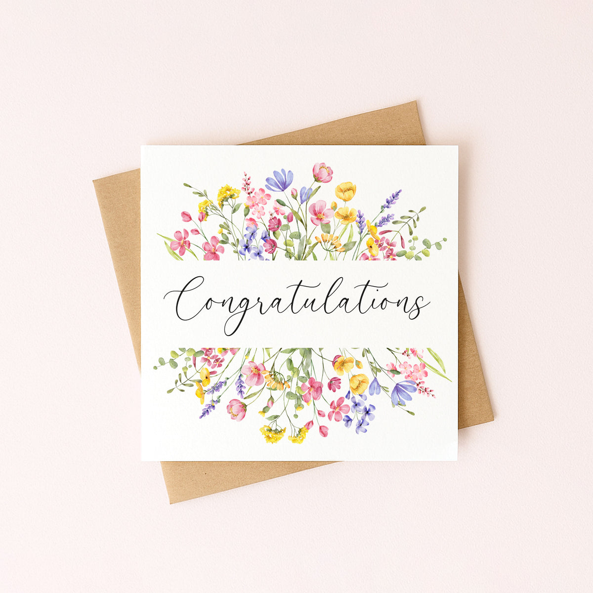 Floral Congratulations Card Wildflower Bright Watercolour Greeting Card with envelope
