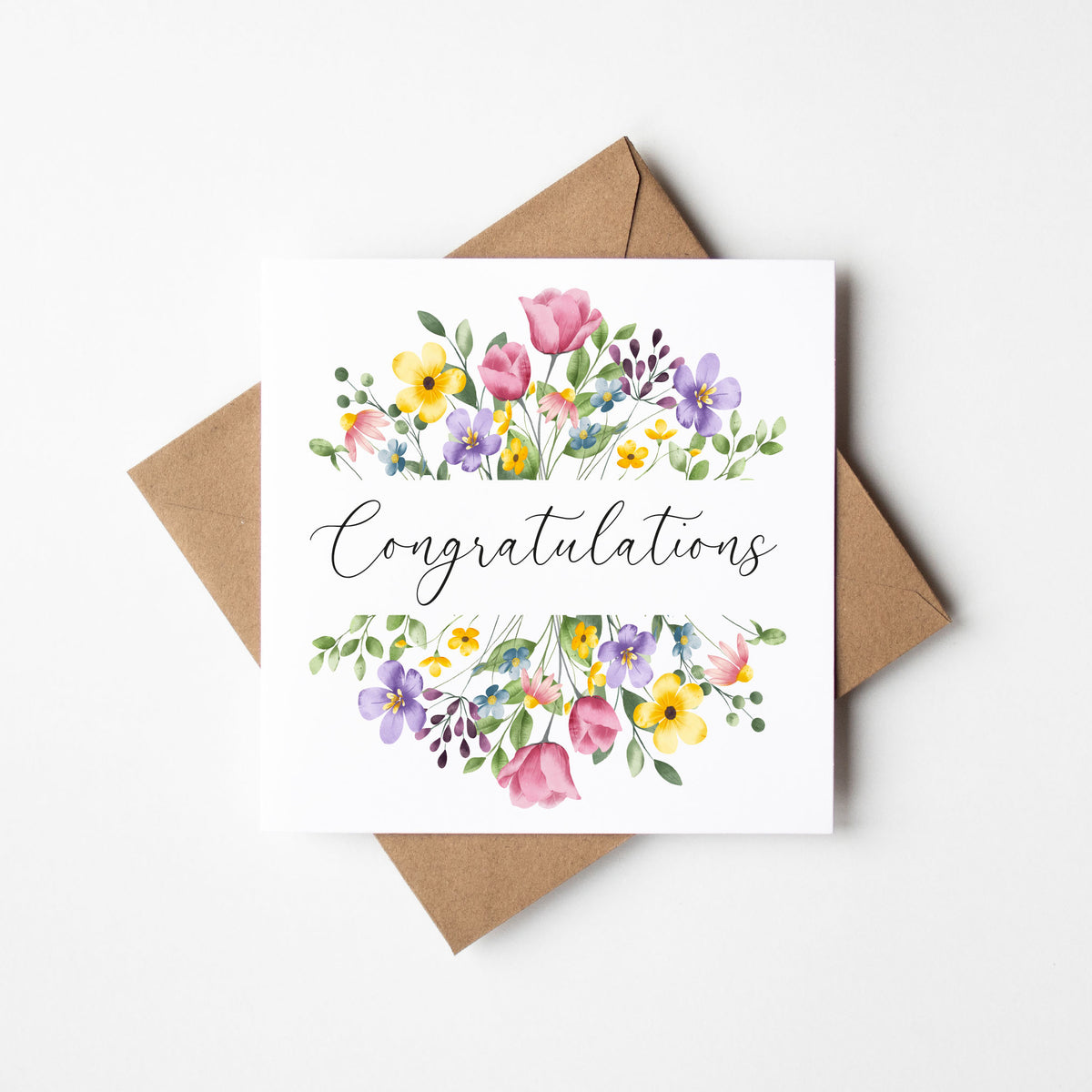 Floral Congratulations Card Wildflower Bright Tulips Greeting Card with envelope