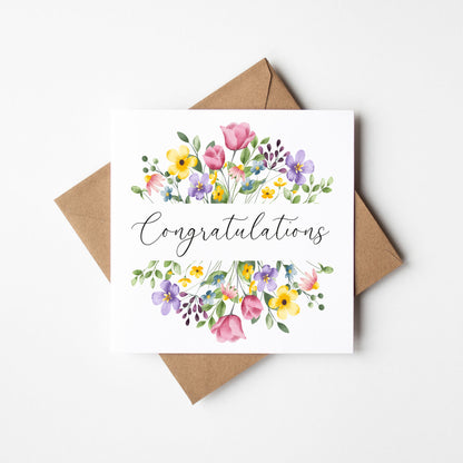 Floral Congratulations Card Wildflower Bright Tulips Greeting Card with envelope
