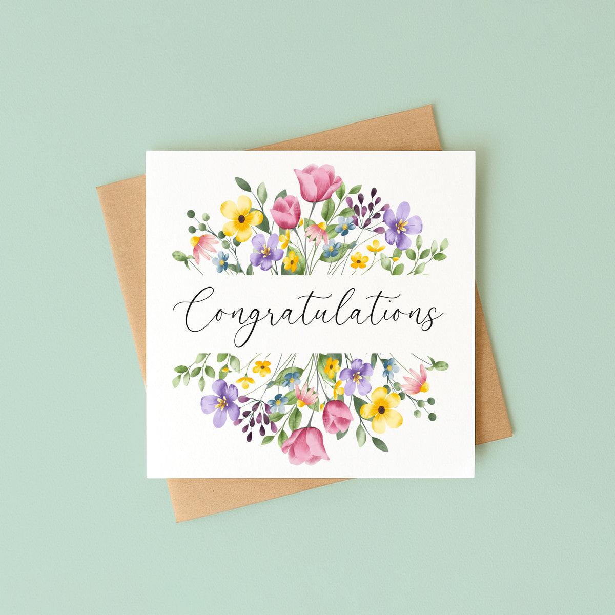 Floral Congratulations Card Wildflower Bright Tulips Greeting Card with envelope