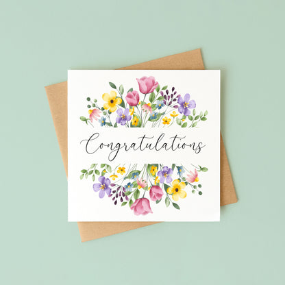 Floral Congratulations Card Wildflower Bright Tulips Greeting Card with envelope