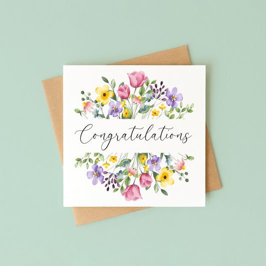 Floral Congratulations Card Wildflower Bright Tulips Greeting Card with envelope