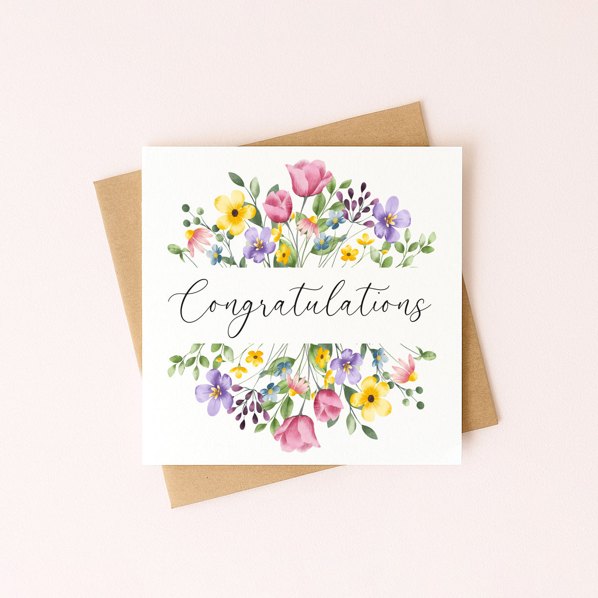 Floral Congratulations Card Wildflower Bright Tulips Greeting Card with envelope