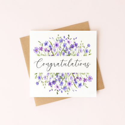 Floral Congratulations Card Purple Wildflower Greeting Card with envelope