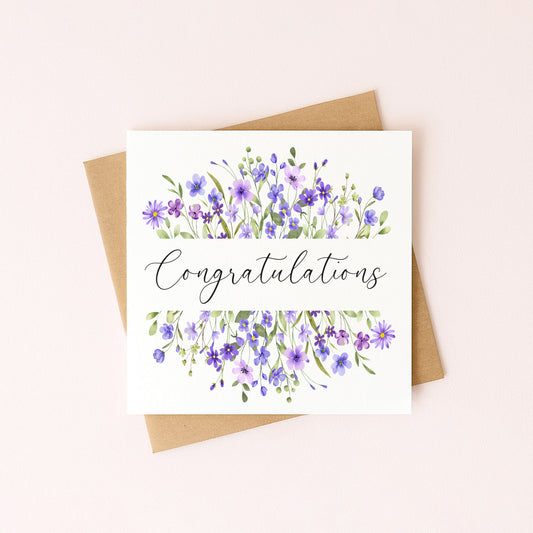 Floral Congratulations Card Purple Wildflower Greeting Card with envelope