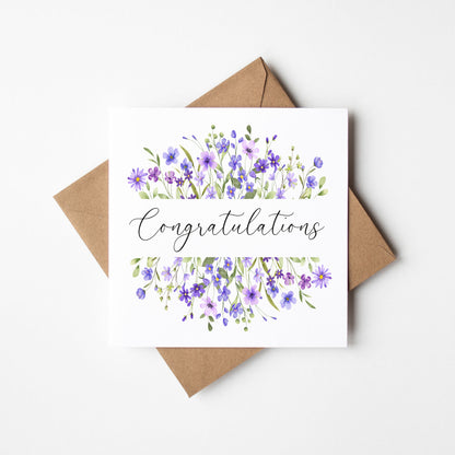 Floral Congratulations Card Purple Wildflower Greeting Card with envelope