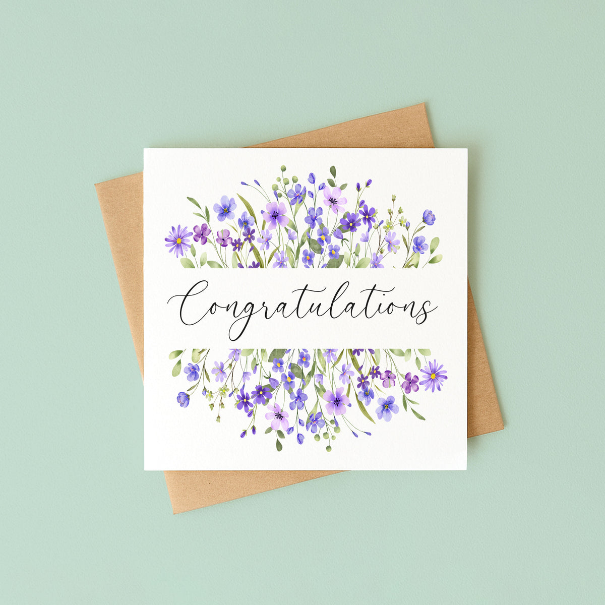 Floral Congratulations Card Purple Wildflower Greeting Card with envelope