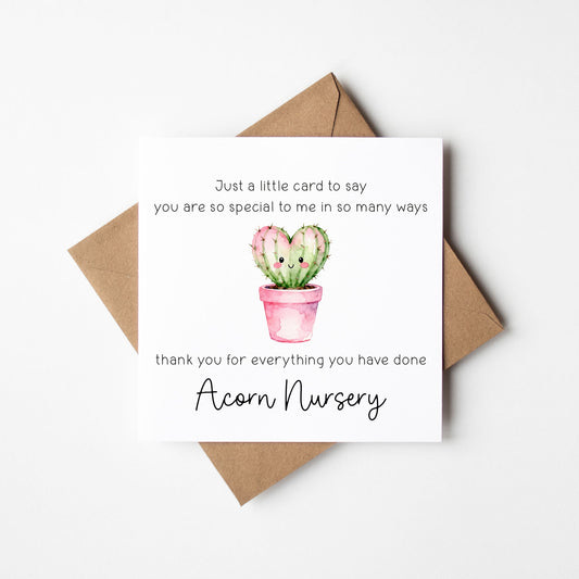 Personalised Thank You card Teacher Cactus Heart Nursery Card
