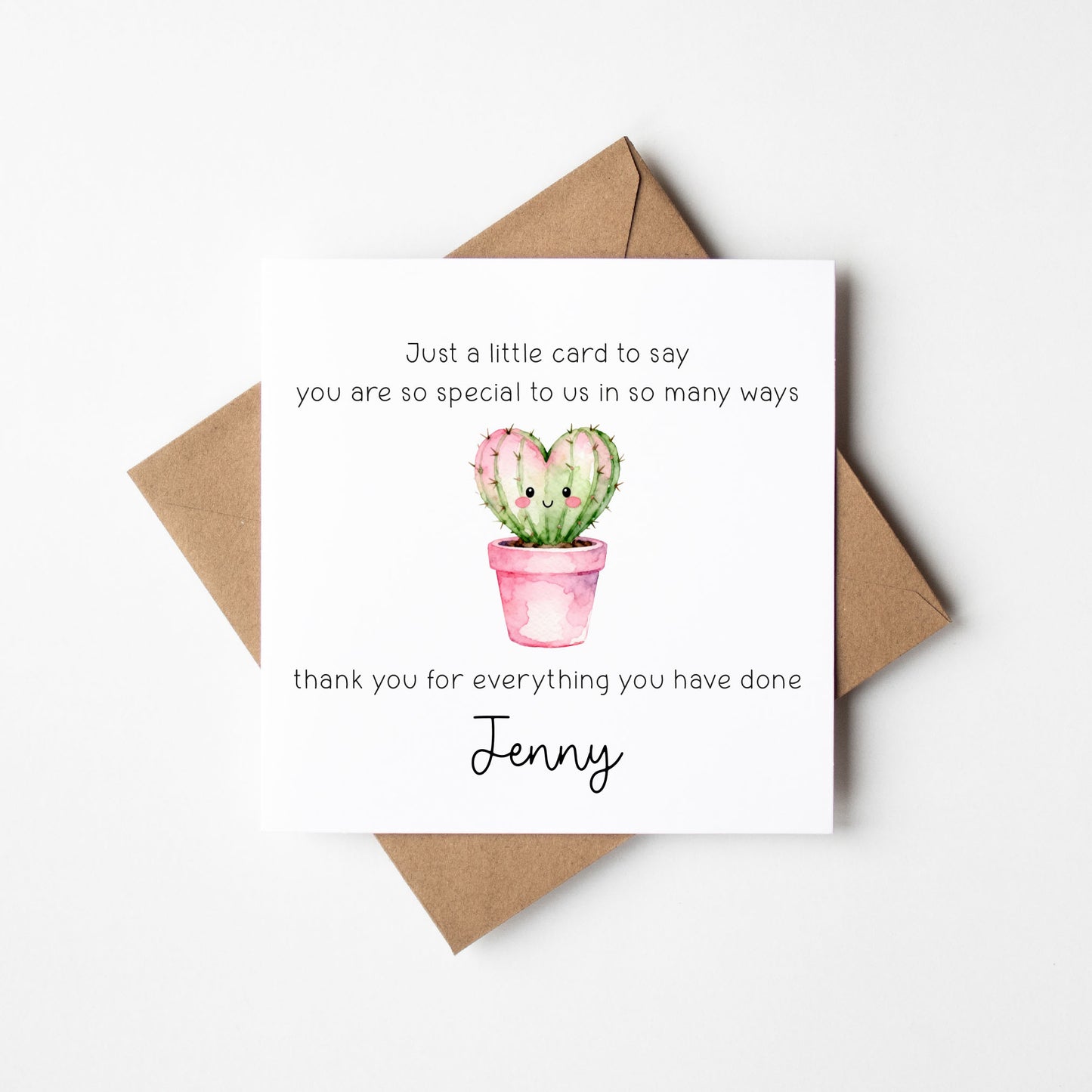 Personalised Thank You card Teacher Cactus Heart Nursery Card