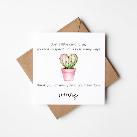 Personalised Thank You card Teacher Cactus Heart Nursery Card