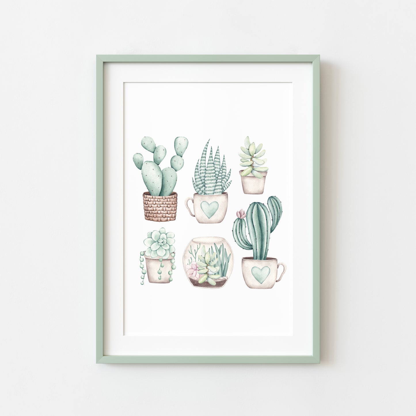 Plant illustration, cactus cacti succulents watercolour muted plant unframed wall art poster print, home prints, plant decor, plant wall art