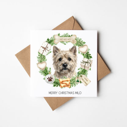 Personalised Dog Christmas card, Cairn Terrier custom pet name xmas card