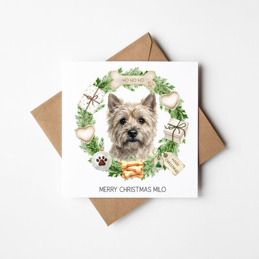 Personalised Dog Christmas card, Cairn Terrier custom pet name xmas card