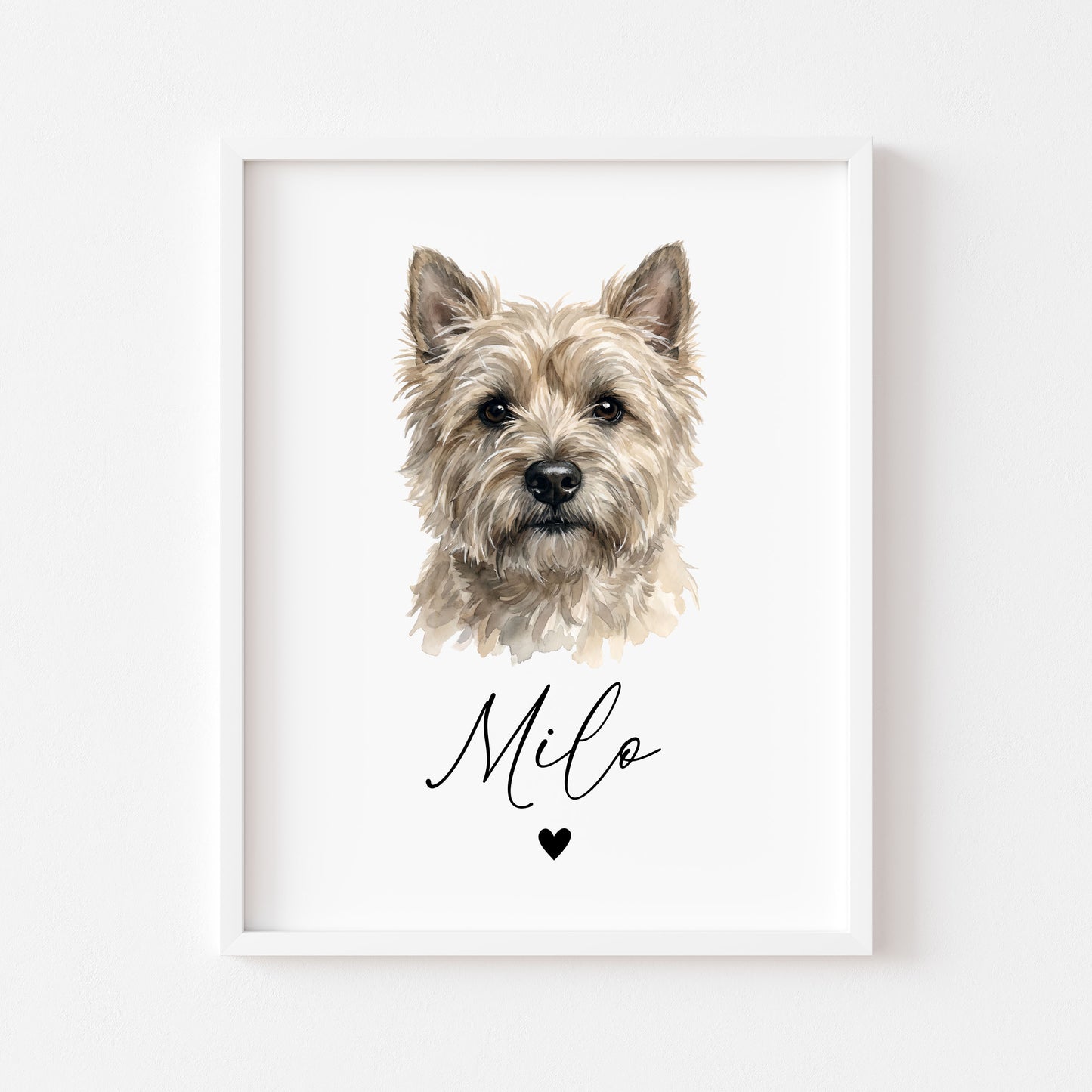 Personalised Cairn Terrier Dog Print Custom Name Pet portrait watercolour unframed wall art
