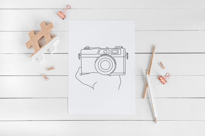 Photography camera print line drawing unframed wall art poster print gift