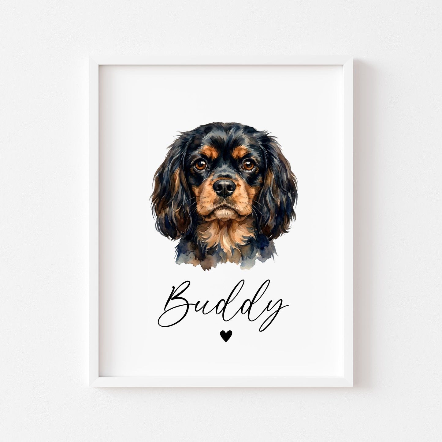 Personalised Cavalier Dog Print Custom Name Pet portrait watercolour unframed wall art poster