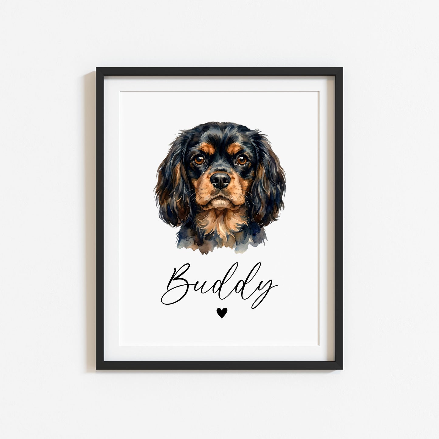 Personalised Cavalier Dog Print Custom Name Pet portrait watercolour unframed wall art poster