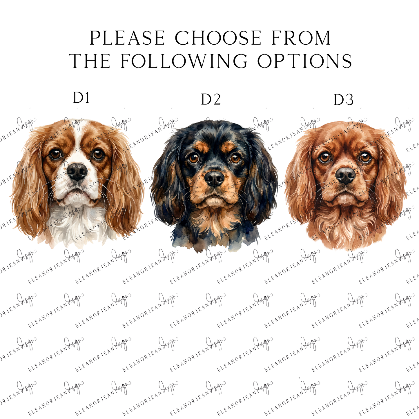 Personalised Cavalier Dog Print Custom Name Pet portrait watercolour unframed wall art poster