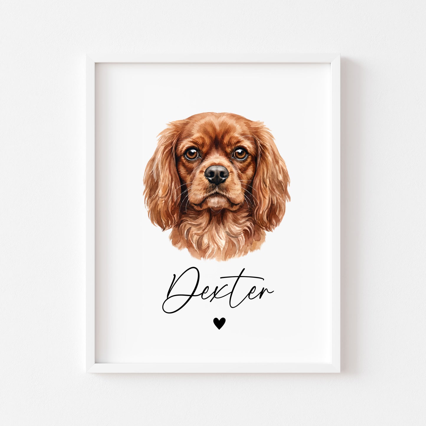 Personalised Cavalier Dog Print Custom Name Pet portrait watercolour unframed wall art poster