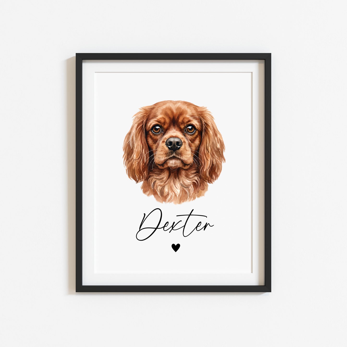 Personalised Cavalier Dog Print Custom Name Pet portrait watercolour unframed wall art poster