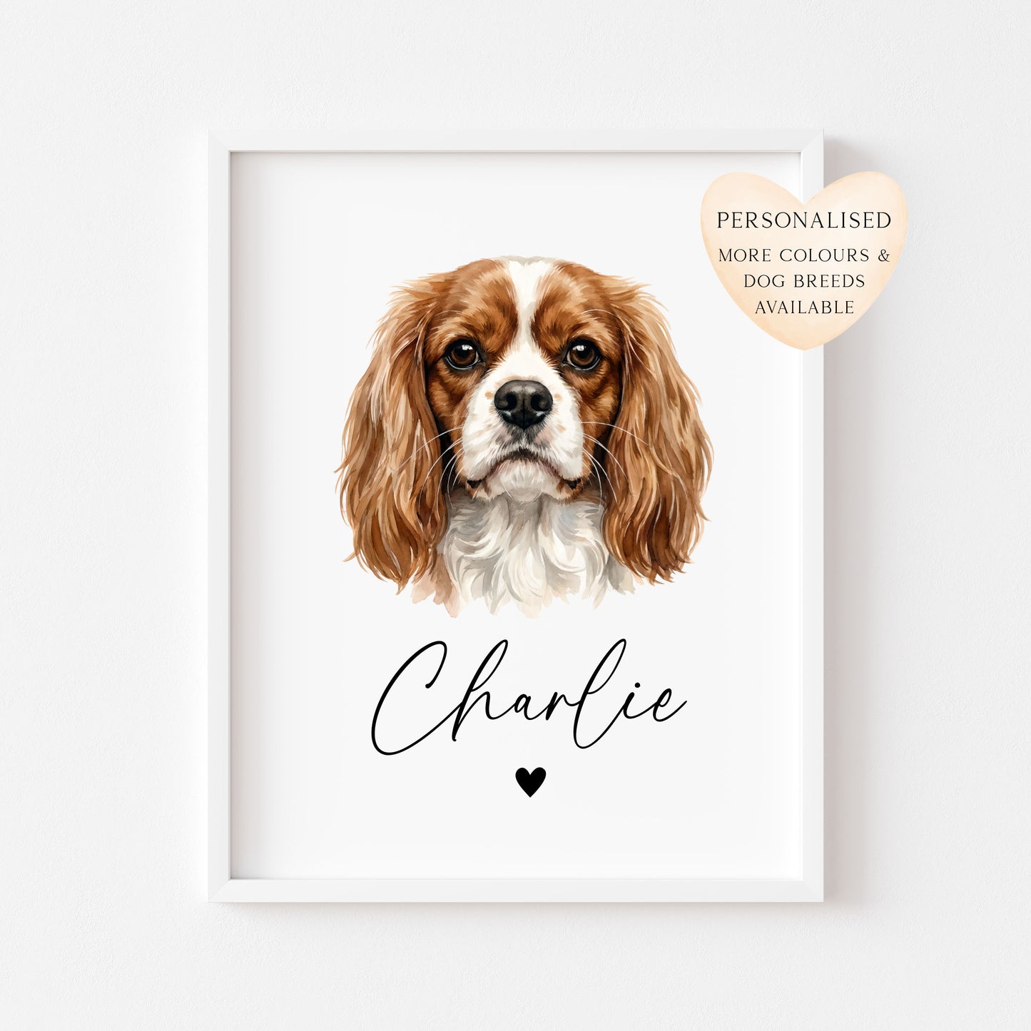 Personalised Cavalier Dog Print Custom Name Pet portrait watercolour unframed wall art poster