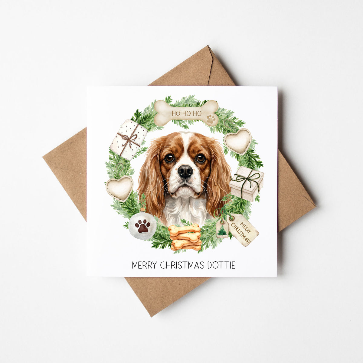Personalised Dog Christmas card, Cavalier custom pet name xmas card