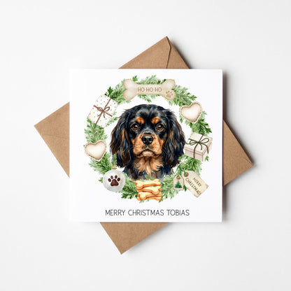 Personalised Dog Christmas card, Cavalier custom pet name xmas card