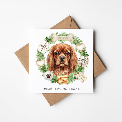 Personalised Dog Christmas card, Cavalier custom pet name xmas card