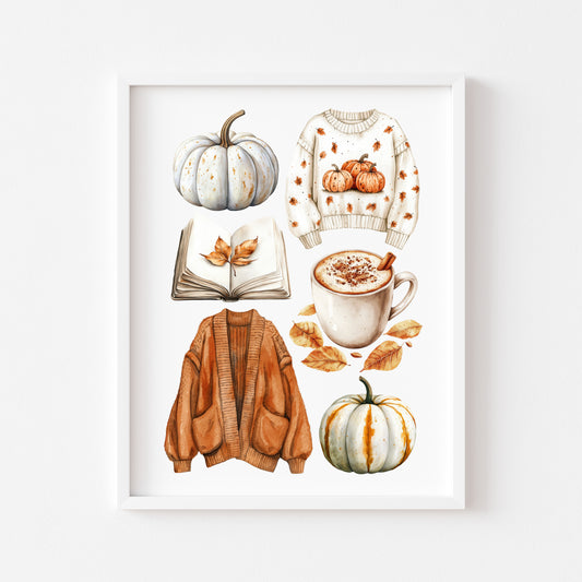 Autumn Mood Board Art Print Cosy rusty orange & cream Fall Decor unframed wall art poster