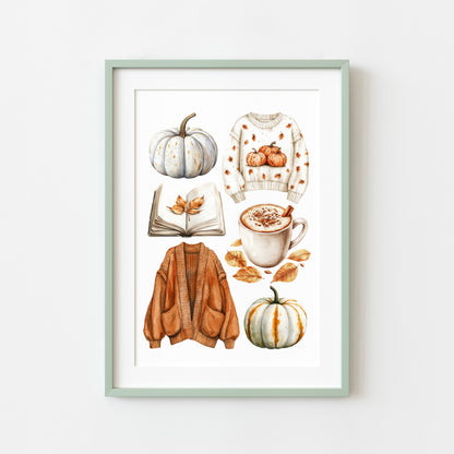 Autumn Mood Board Art Print Cosy rusty orange & cream Fall Decor unframed wall art poster