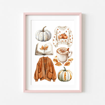 Autumn Mood Board Art Print Cosy rusty orange & cream Fall Decor unframed wall art poster