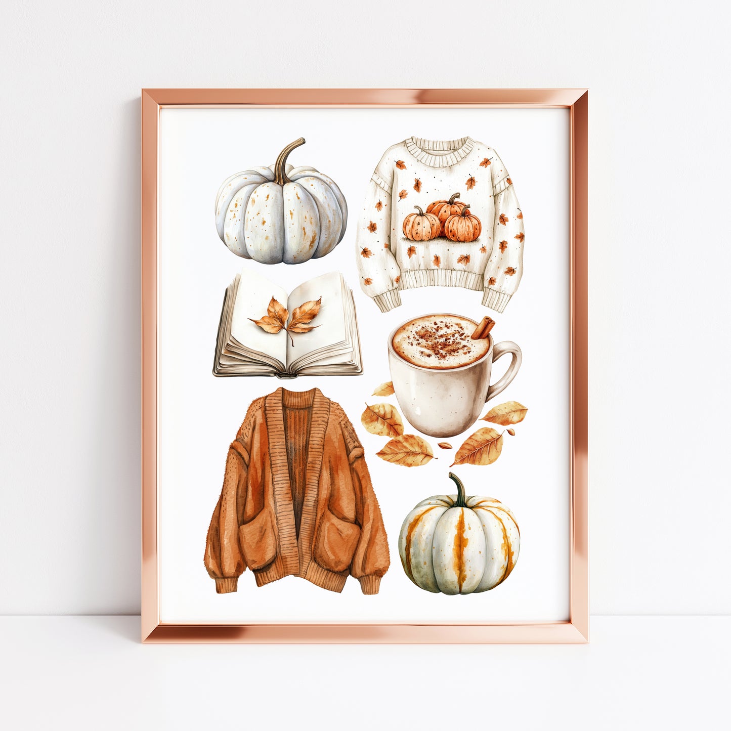 Autumn Mood Board Art Print Cosy rusty orange & cream Fall Decor unframed wall art poster