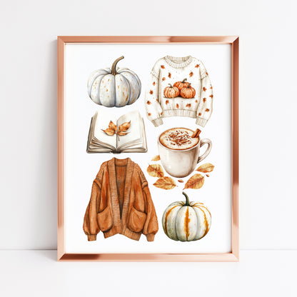 Autumn Mood Board Art Print Cosy rusty orange & cream Fall Decor unframed wall art poster