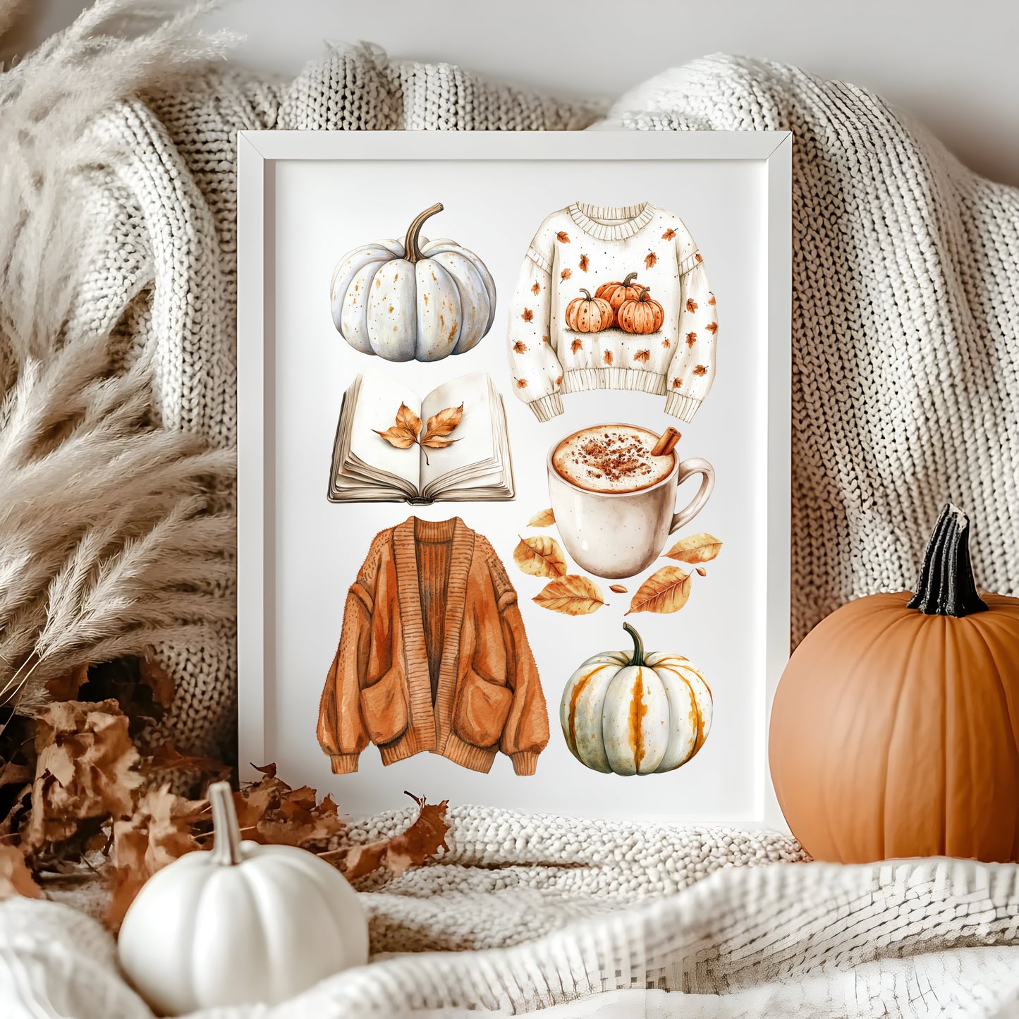 Autumn Mood Board Art Print Cosy rusty orange & cream Fall Decor unframed wall art poster