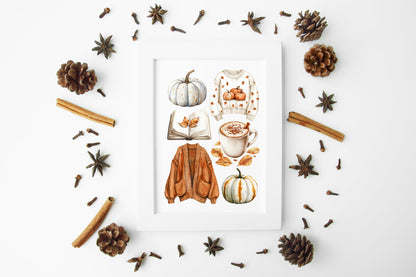 Autumn Mood Board Art Print Cosy rusty orange & cream Fall Decor unframed wall art poster