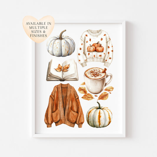 Autumn Mood Board Art Print Cosy rusty orange & cream Fall Decor unframed wall art poster