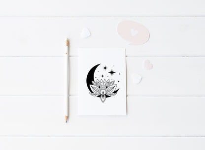 Celestial lotus half moon star illustration bedroom office unframed wall art poster print