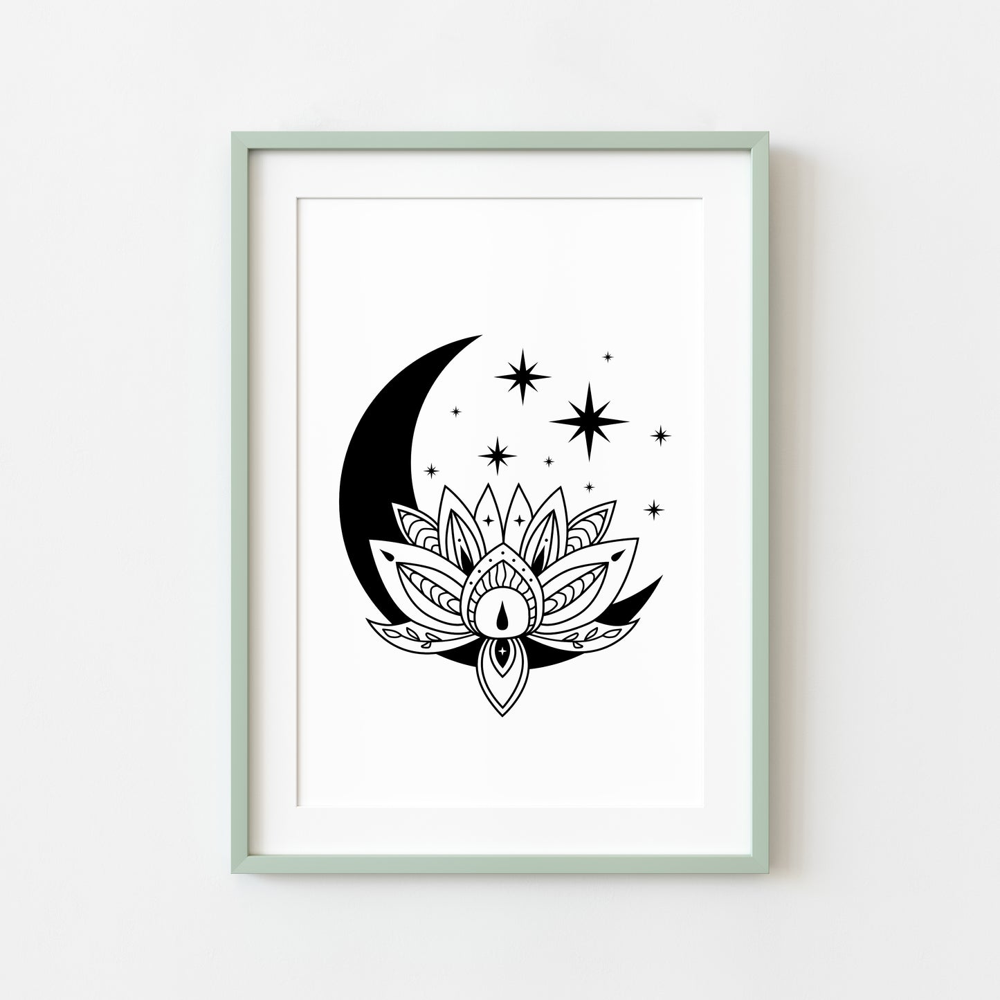 Bedroom print, Lotus flower celestial moon phase bedroom unframed wall art poster print