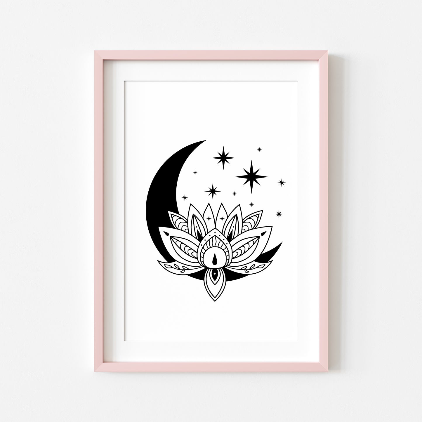 Celestial lotus half moon star illustration bedroom office unframed wall art poster print