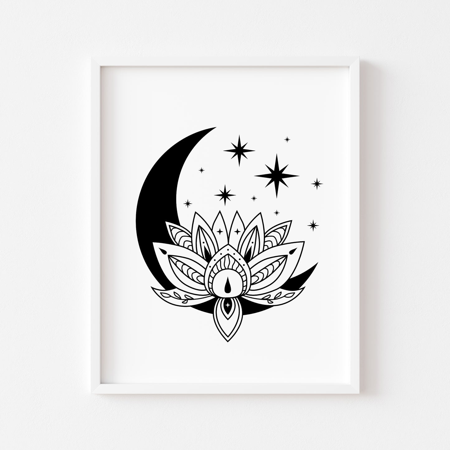 Bedroom print, Lotus flower celestial moon phase bedroom unframed wall art poster print
