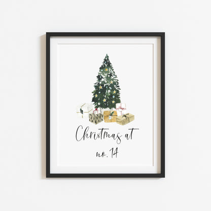 Personalised Christmas at no. (your house name or number) Christmas tree xmas seasonal unframed wall art poster print