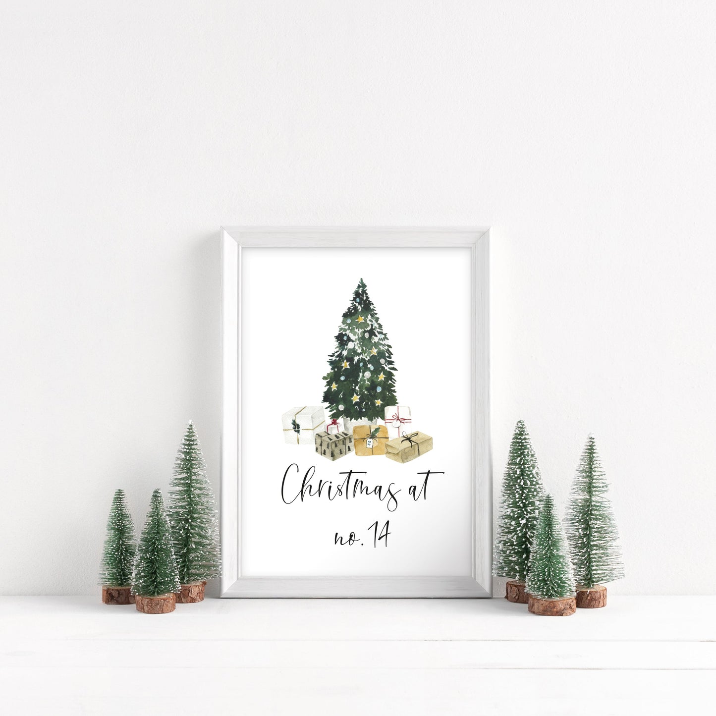 Personalised Christmas at no. (your house name or number) Christmas tree xmas seasonal unframed wall art poster print