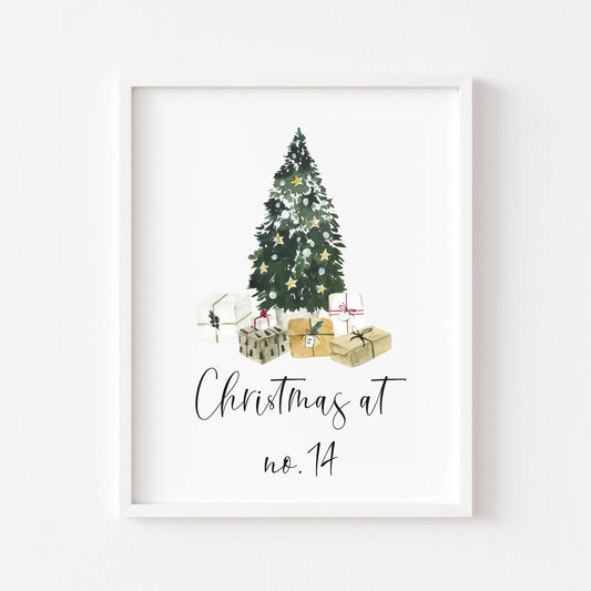 Personalised Christmas at no. (your house name or number) Christmas tree xmas seasonal unframed wall art poster print