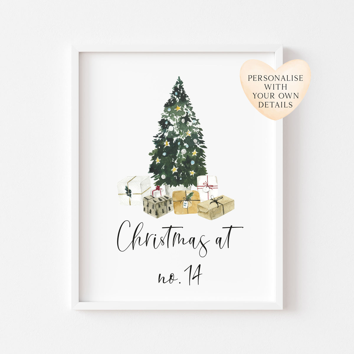 Personalised Christmas at no. (your house name or number) Christmas tree xmas seasonal unframed wall art poster print