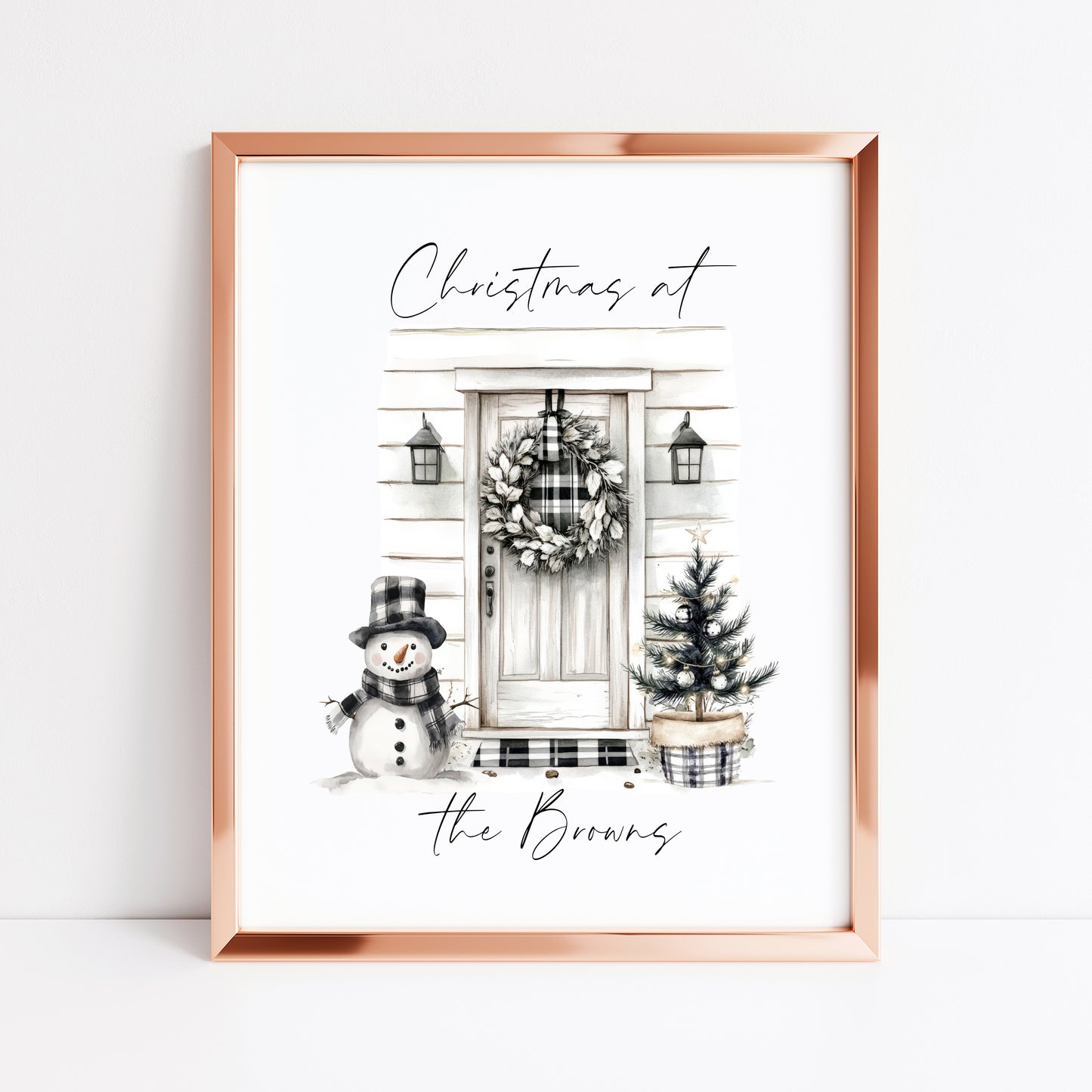 Christmas print, Christmas front door Christmas at no. Christmas at or with your family name seasonal unframed wall art poster print