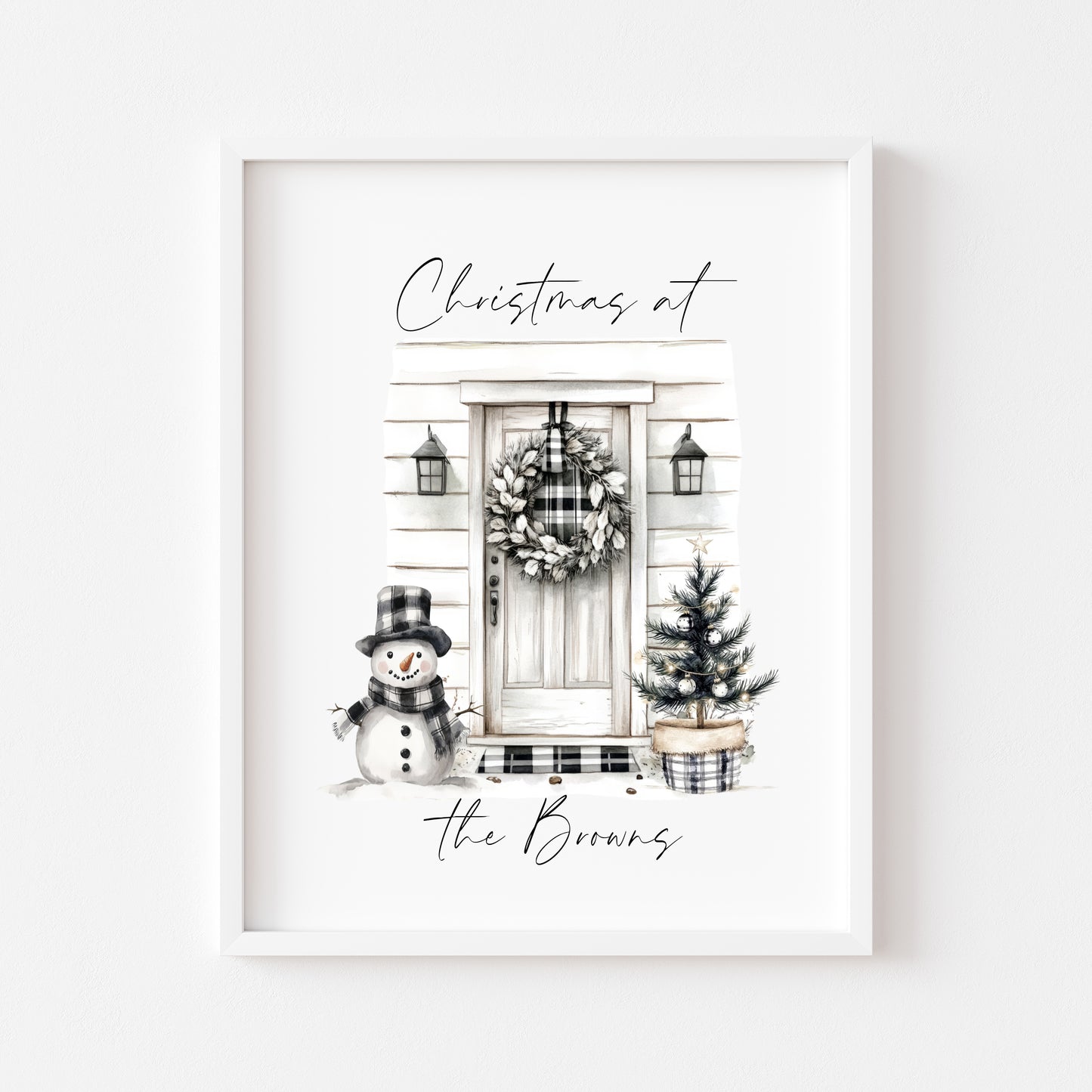 Christmas print, Christmas front door Christmas at no. Christmas at or with your family name seasonal unframed wall art poster print